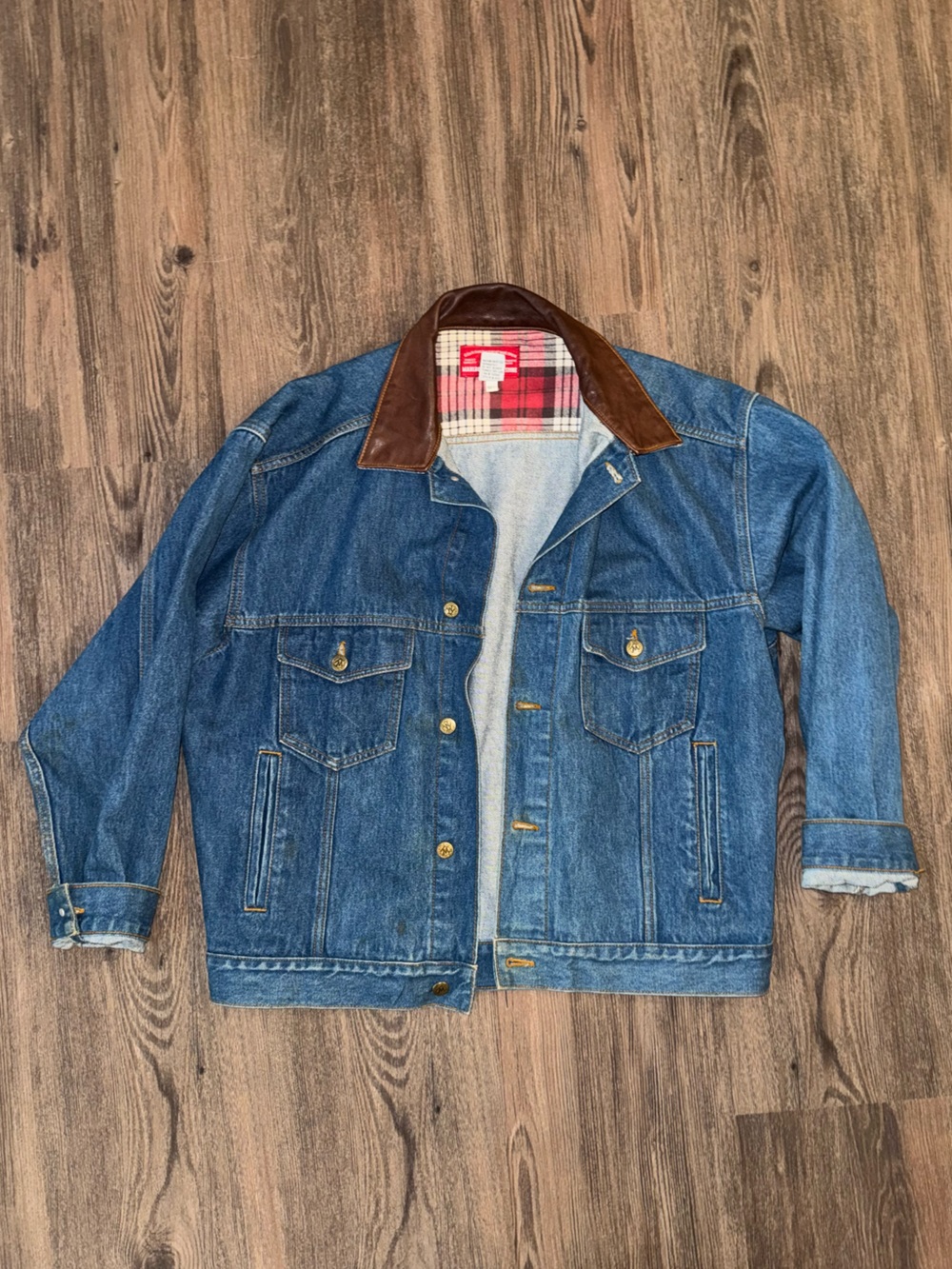 Marlboro Blue Denim Jacket with Brown Leather Collar